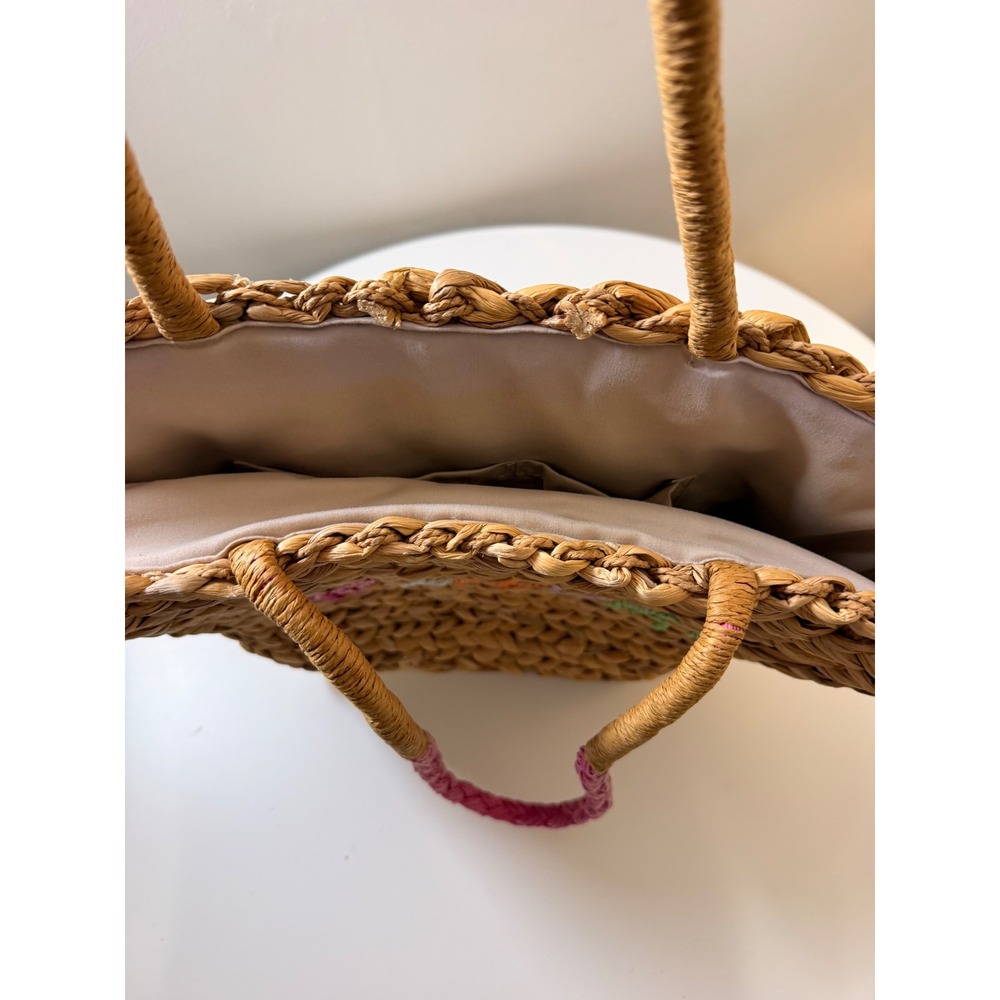 Summer Straw Tote Bag Womens Large Beige Excellent Embroidered Beach Woven‎ - Picture 6 of 7